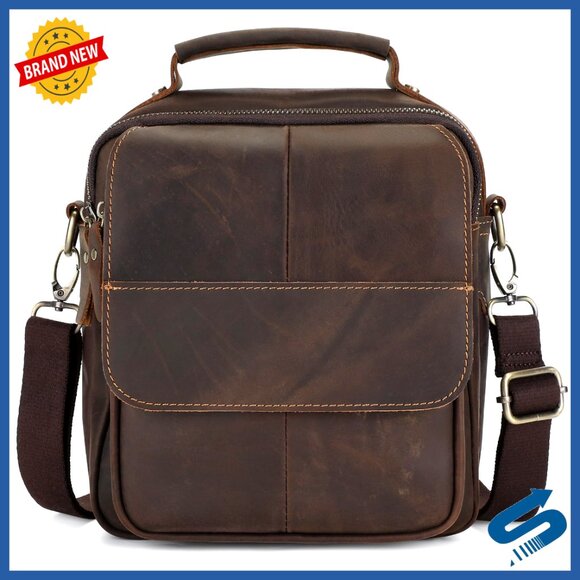Genuine Leather Messenger Bag Crossbody Shoulder Bag for iPad Business Travel